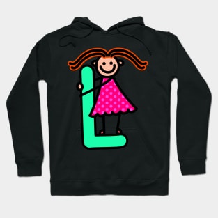 Letter L for girls alphabet Kids Colorful Cartoon Character Hoodie